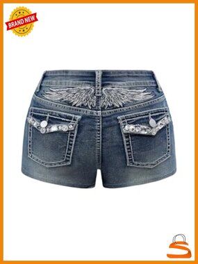 Y2k Rhinestone Denim Shorts Punk Skinny Mini Jean Shorts Rave Festival